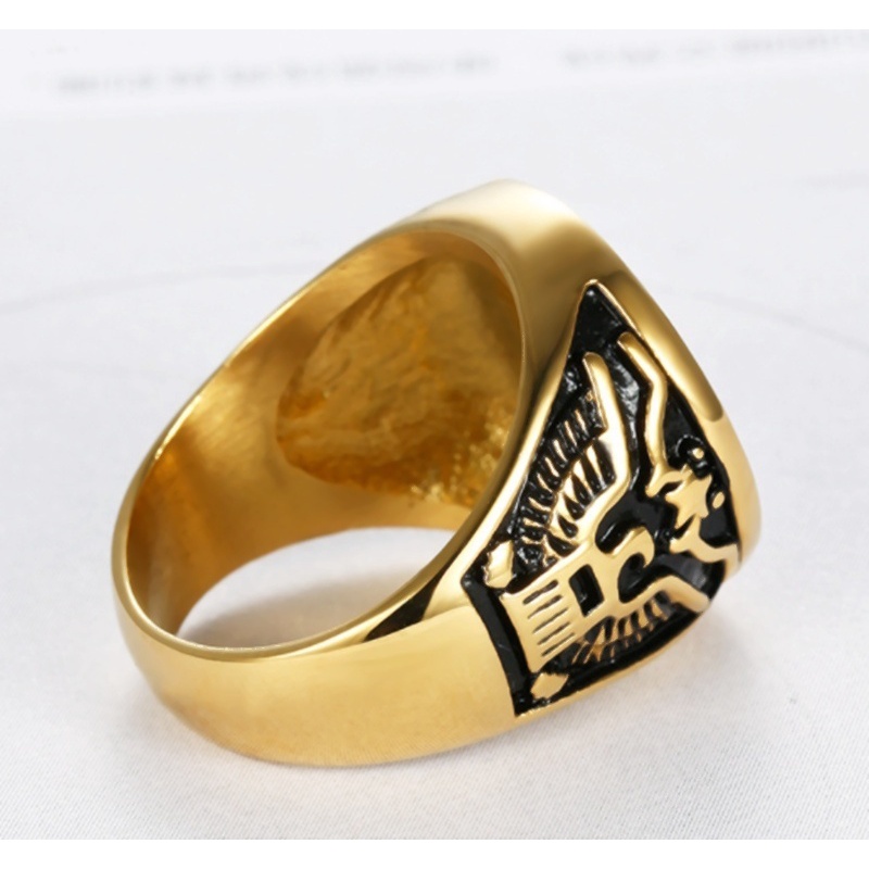 Stainless Steel Men Diamond Edge Eagle Marines Anchor Ring