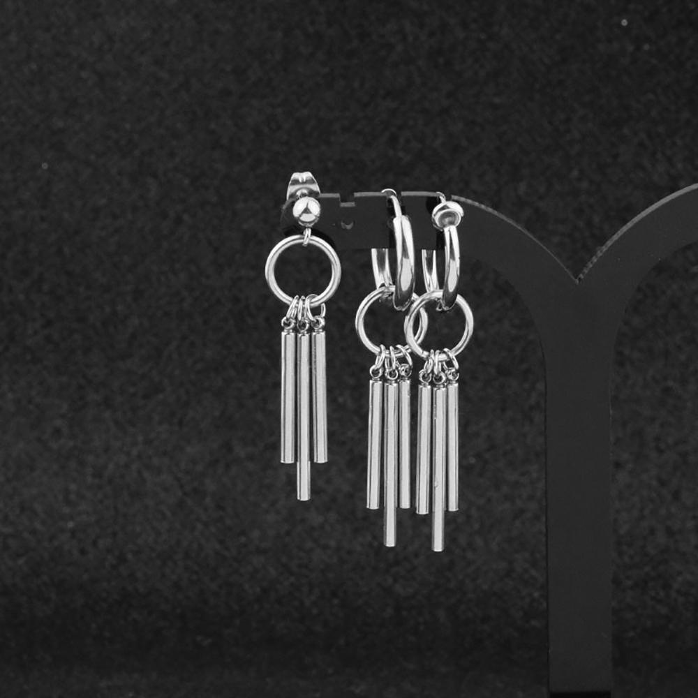 Anting Klip Bahan Stainless Steel Gaya Punk Hip hop Korea Untuk Pria Dan Wanita