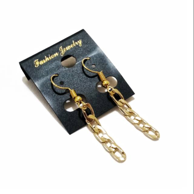 Zhu Chain Earrings Anting Rantai Gold Emas Imitasi Hooks Handmade