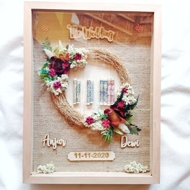 mahar nikah wedding ukuran 12R flower in frame