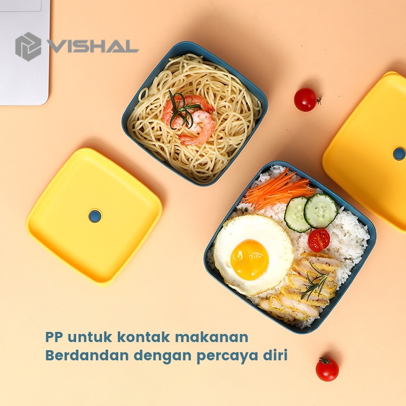 VISHAL Lunch Box Set/ Kotak Makan/2 in 1 Kotak Makan Persegi /Anti Bocor Kotak Makan VS-94