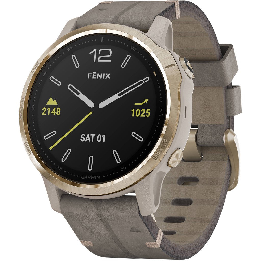 Garmin Fenix 6s Light Gold Shale Gray Leather Band Original Garansi Resmi TAM 2 Tahun