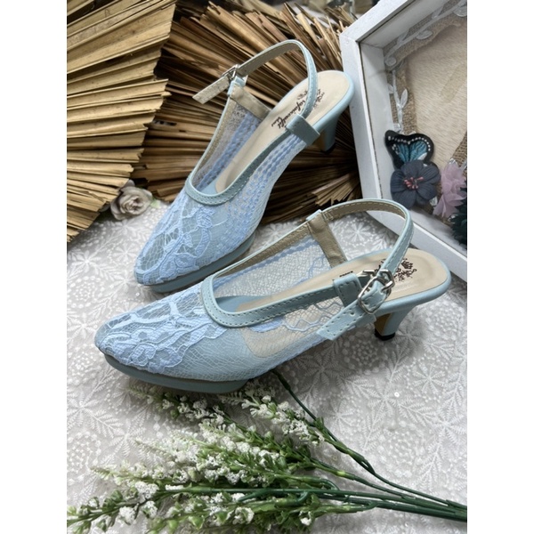 sepatu wanita Rafaizoutfit Clarissa babyblue tinggi 7cm lancip