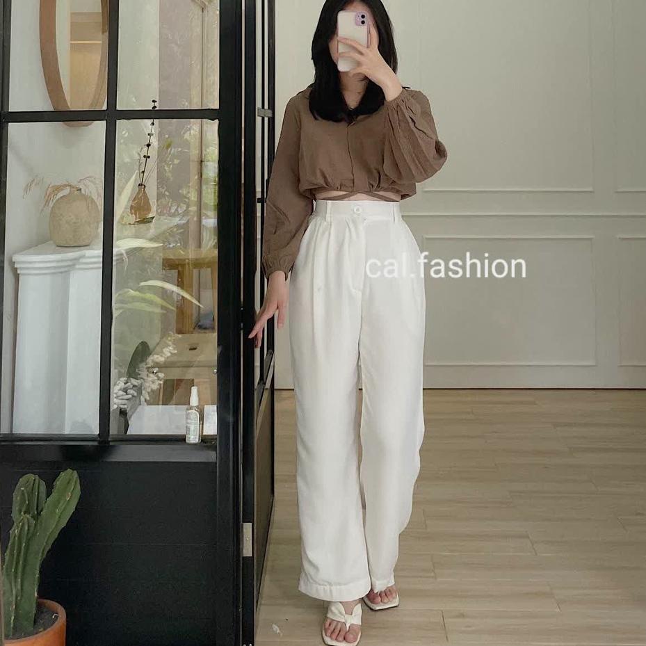 (READY) Bisa COD Loose Pants 332 [PART 1] by Cal.Fashion Bahan Polyester Warna black mauve cream mat