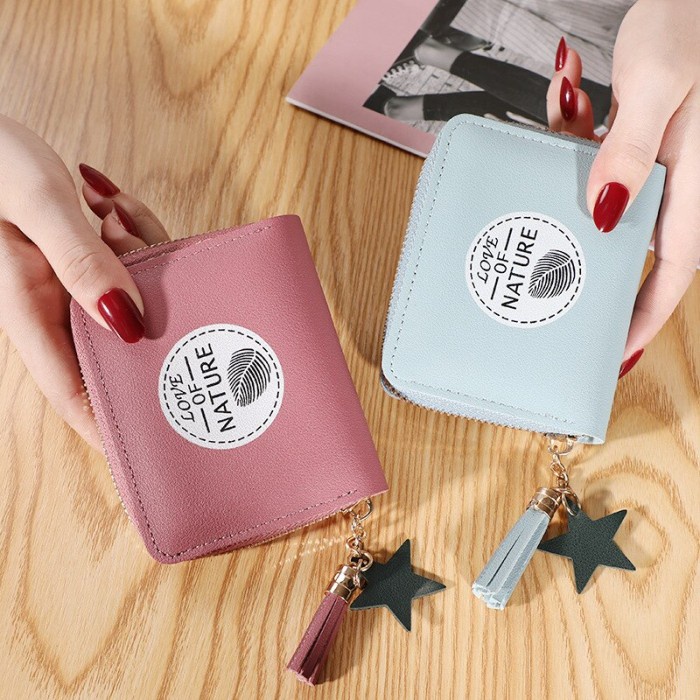 W39 Dompet Mini Wanita Motif Alam Lucu Nature Koin Cewek Kartu Uang Foto Cantik Women Wallet Perempuan Kulit PU Leather Hitam Lipat Kecil Panjang  Korea Pria Cowok Laki Laki Cowo Import Premium Murah Tas Dompet Wanita Import Cewe Cantik