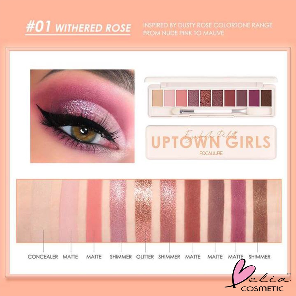 ❤ BELIA ❤ FOCALLURE Uptown Girls 10 Color Eyeshadow Palette FA158 | Tahan Lama | High Pigmented | BPOM