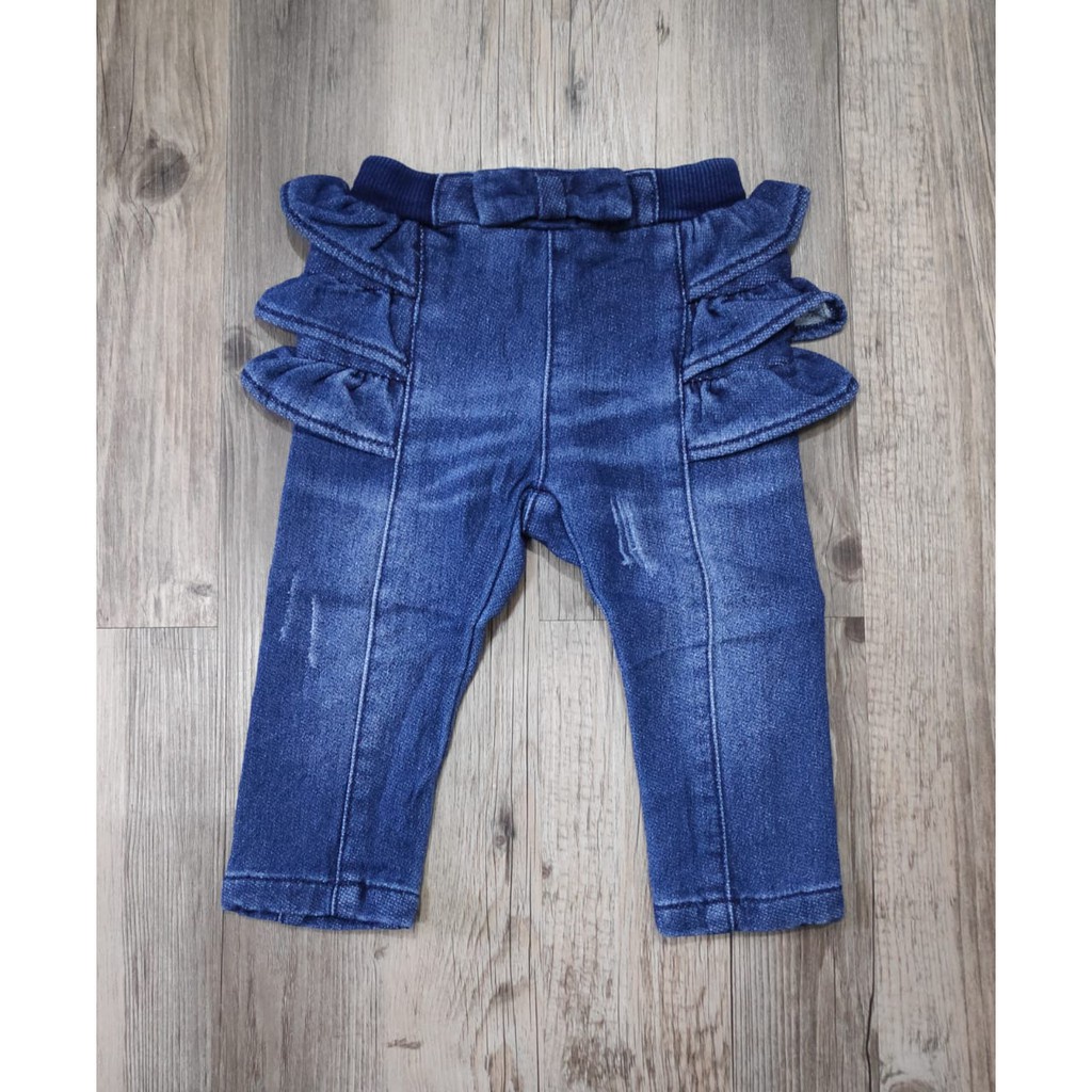 Celana Jeans Anak Bayi Perempuan Ruffle Pita 2W/ Celana Jeans Bayi Perempuan Import