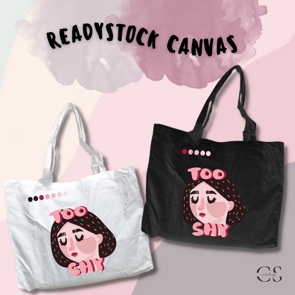 (45x35x10) TOTEBAG KANVAS HITAM/PUTIH LANDSCAPE LARGE SHY/ TOTEBAG KANVAS AESTHETIC MURAH / TOTEBAG KULIAH MOTIF / TAS SEKOLAH