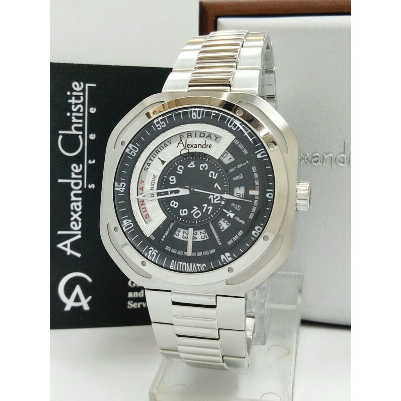 JAM TANGAN ALEXANDRE CHRISTIE WATCH AC 3035 PRIA AUTOMATIC SILVER BLACK ORIGINAL