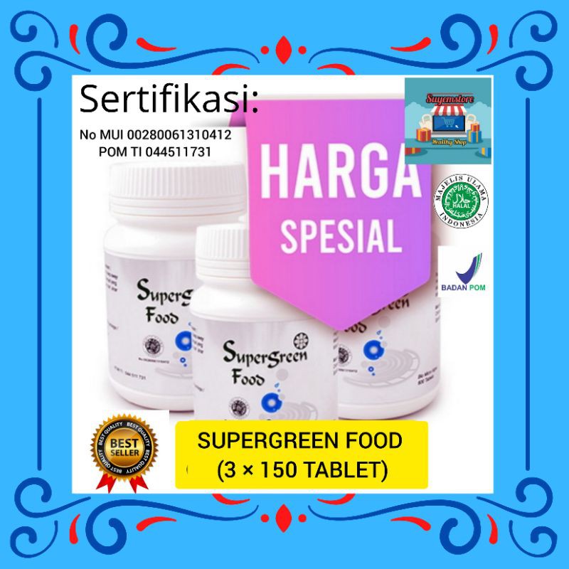 Supergreen Food 150 Tablet 3 Botol SGF Multivitamin Herbal Asam Lambung Gerd