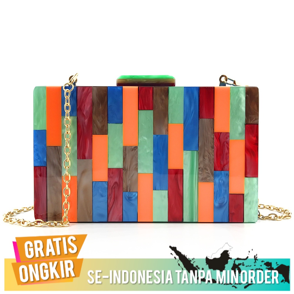 Tas Pesta Wanita Import Elegant Casing Warna Bergaris Jahitan Akrilik Tas Wanita Satu