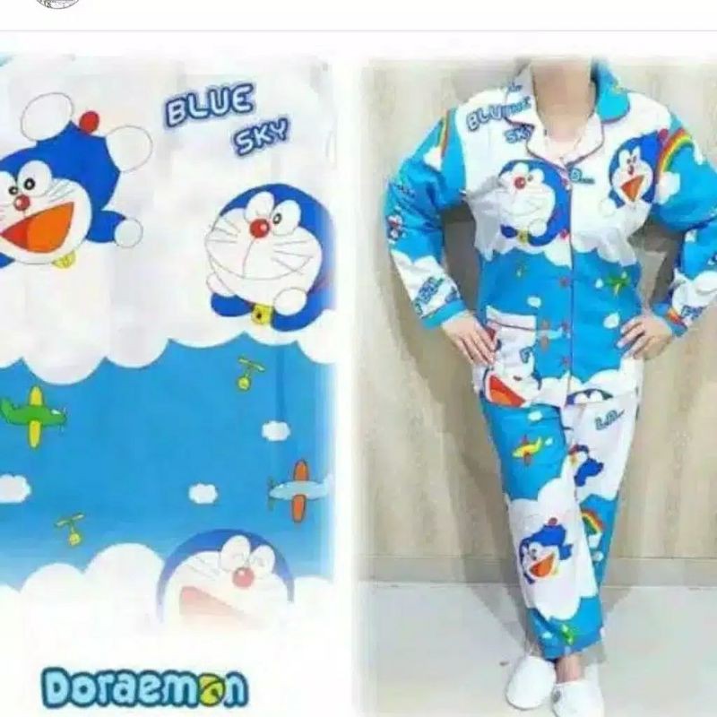 Baju Tidur Piyama Wanita/Cewek Pajamas Katun Dewasa Karakter Doraemon Awan