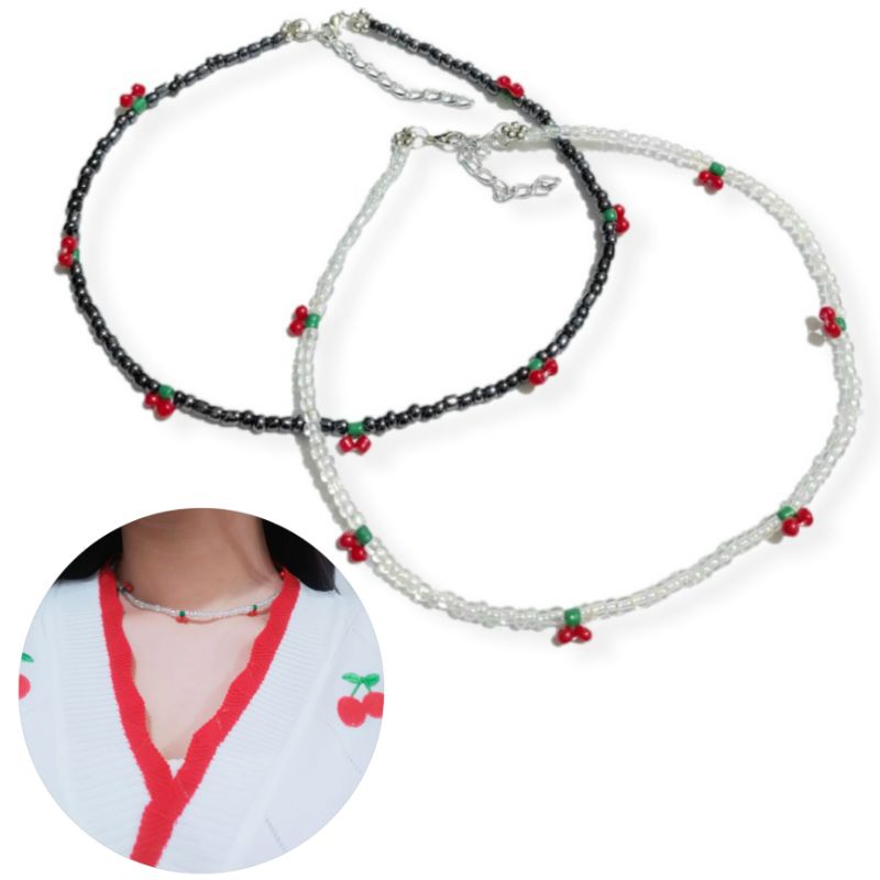 Kalung Beads Cherry Bohemian Boho Style Choker Necklace Mote Buah Ceri Gaya Korea Korean Style