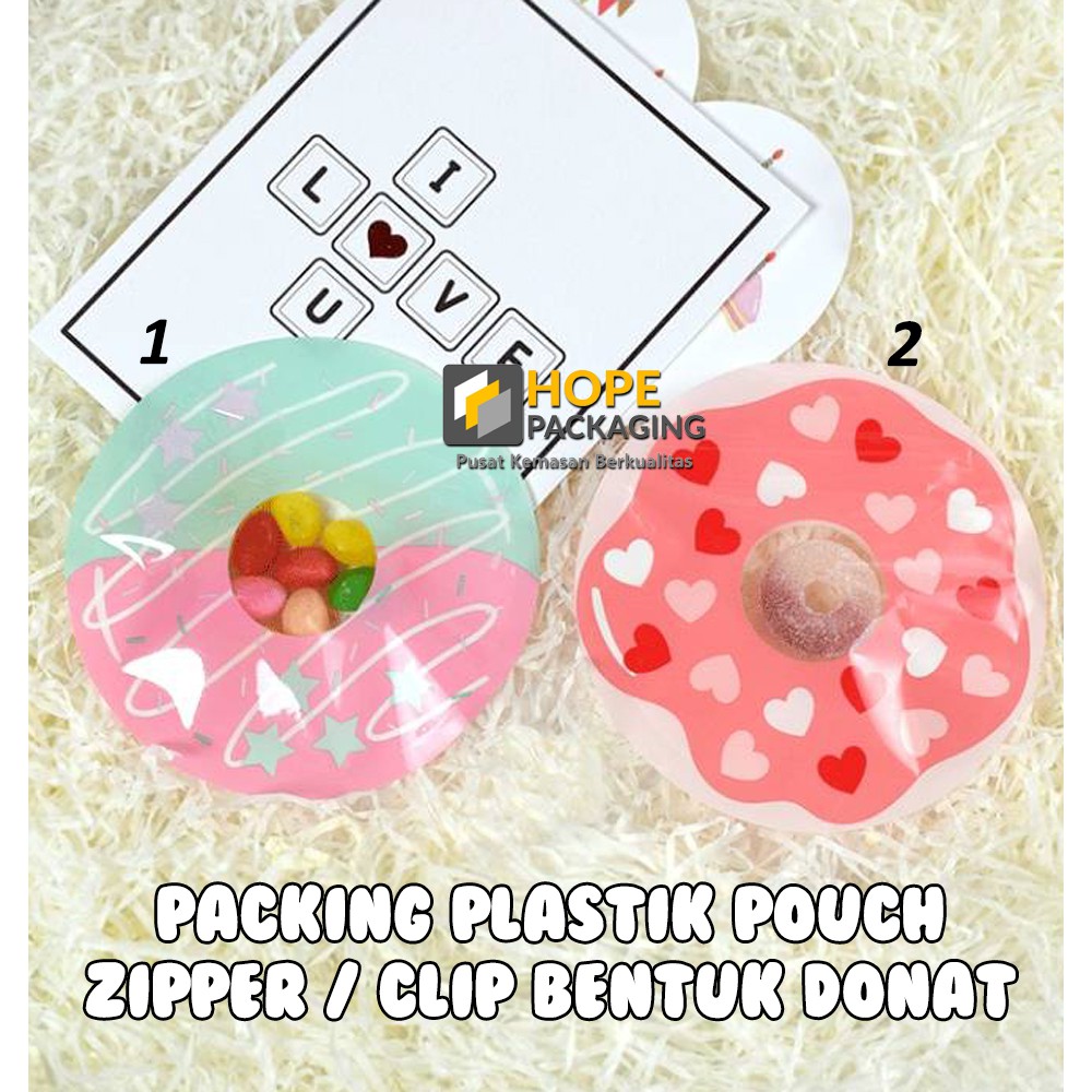 [ 5 pcs ] Packing Plastik Zipper / Clip Bentuk Donat Kue Nastar Snack Permen Diameter 9 cm