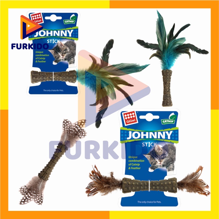Gigwi Catnip Jhonny Stick Double Side Natural Feather / Mainan Kucing