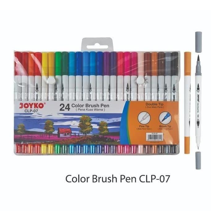 

(BISA COD) 1 PACK Brush Pen Joyko CLP-07 Dua Mata Pena Spidol Kaligrafi 24 Warna BERGARANSI Kode 466
