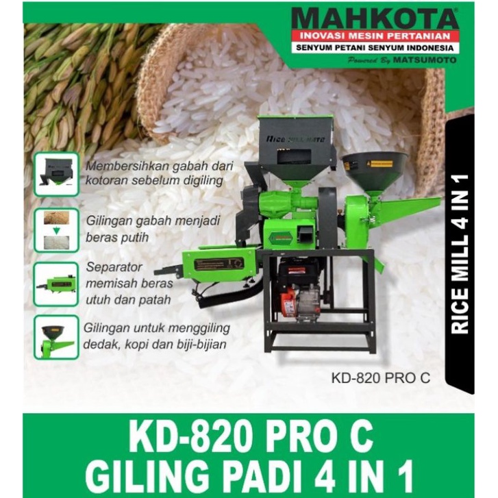 Mesin Giling Padi Jadi Beras Penepung Mahkota Kd820Pro Kd820 Selep Kd 820 Pro Engine 7Hp