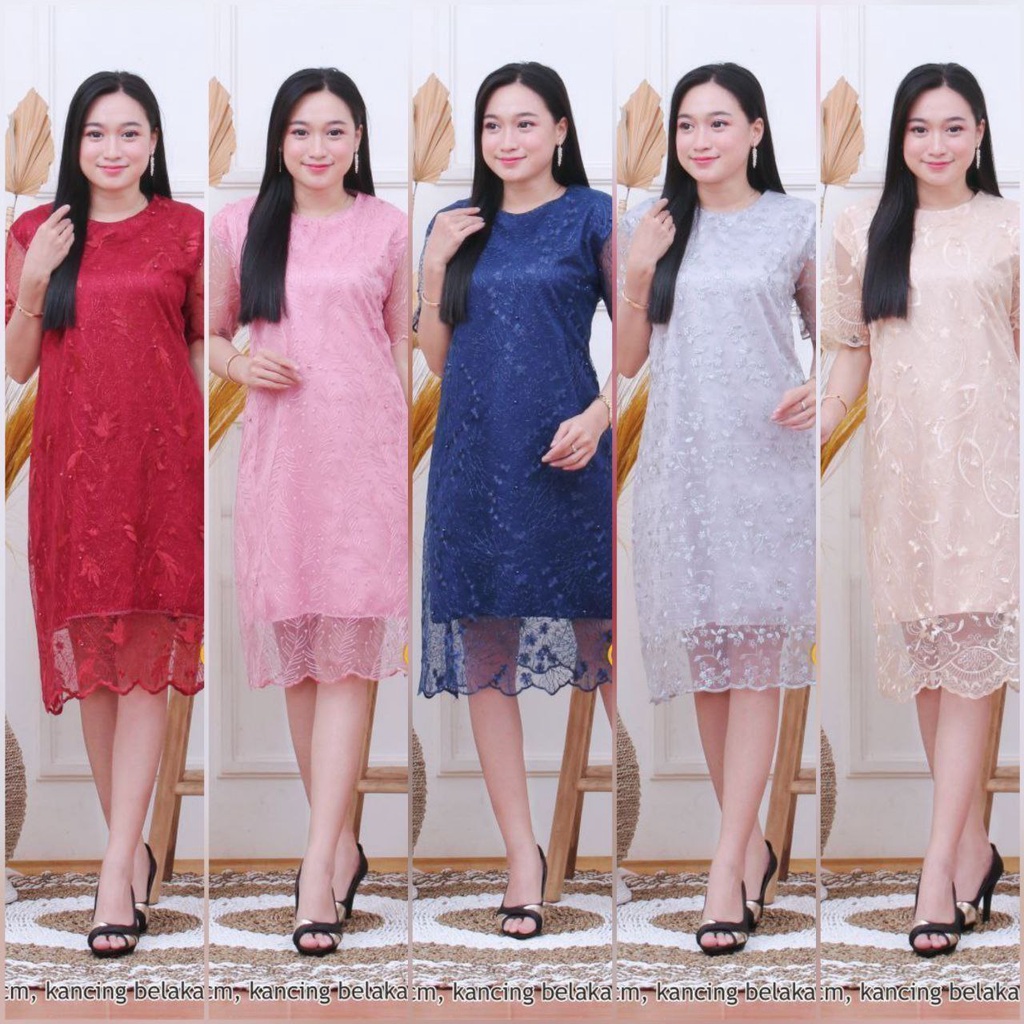 Dress tunik lengan pendek brokat tile