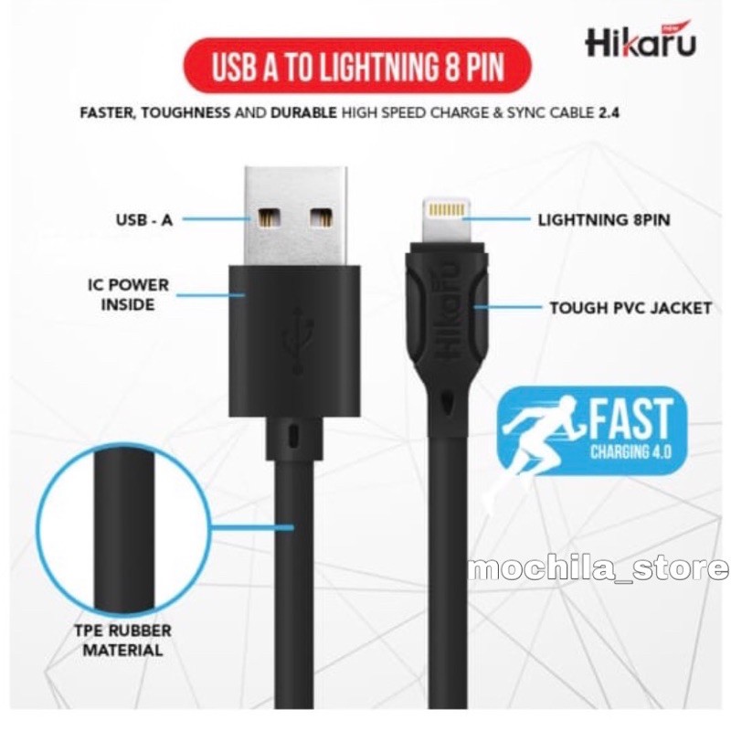 Kabel Data Fast Charging Iphone - Lightning 8 Pin - Dura Fast 2.4A - 1 Meter - Fast Charger - Hikaru