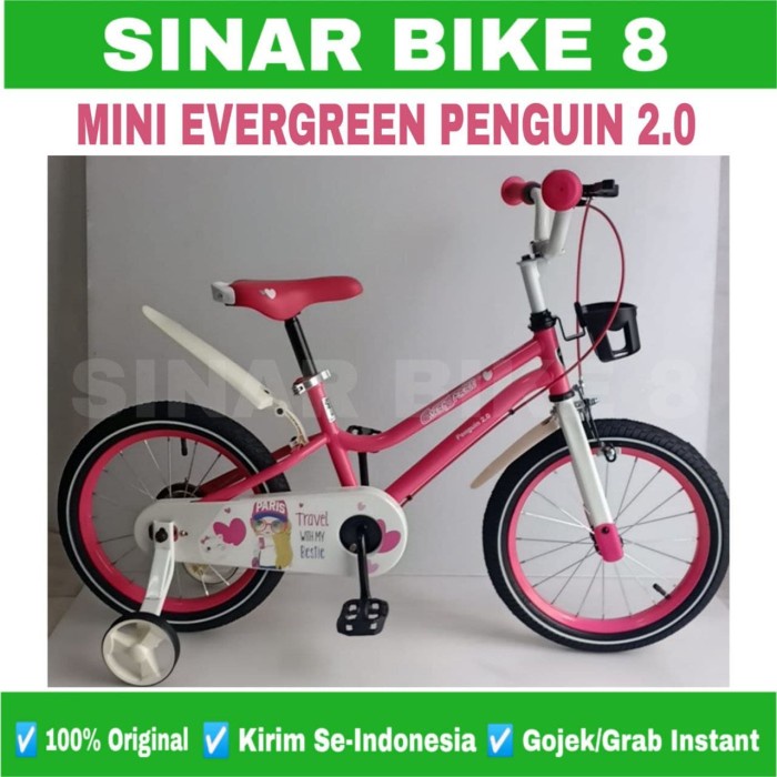 Sepeda Keranjang Anak Perempuan MINI EVERGREEN PENGUIN Ukuran 12&quot; dan 16&quot; Inch