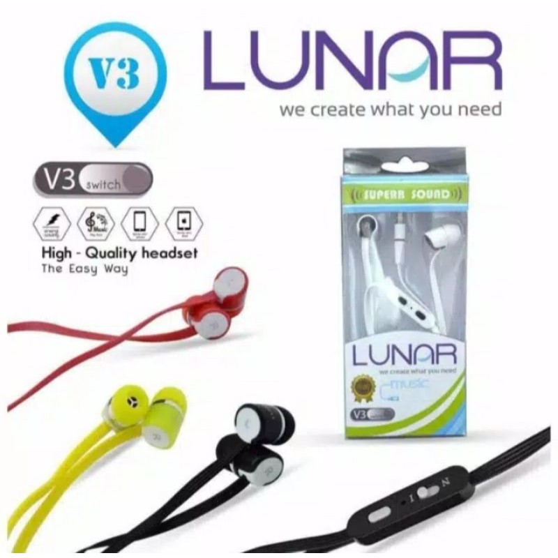 Headset lunar v3 / headset lunar v3 / earphone lunar v3 extra bass