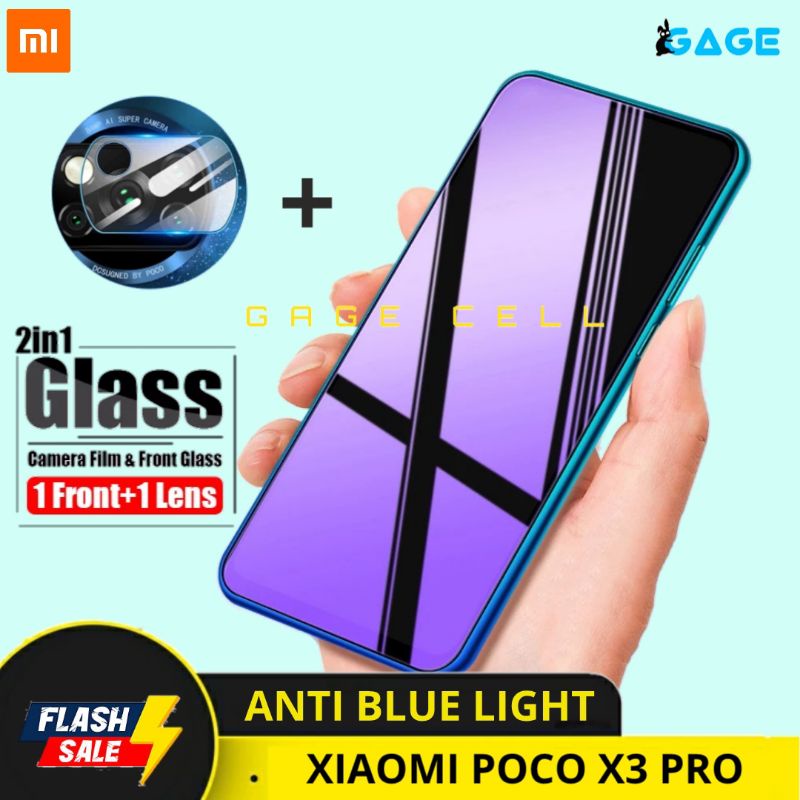 2in1 TEMPERED GLASS ANTI BLUE LIGHT XIAOMI POCO X3 PRO TG ANTI GORES LAYAR KAMERA POCO X3PRO SCREEN