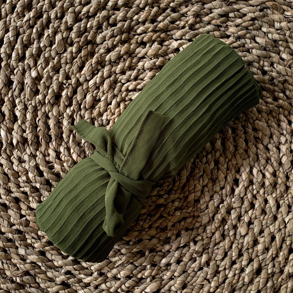 BERGO PLISKET LIDI PREMIUM Jilbab Instan tali Non tali Bahan Ceruty Jahit tepi-Tali army