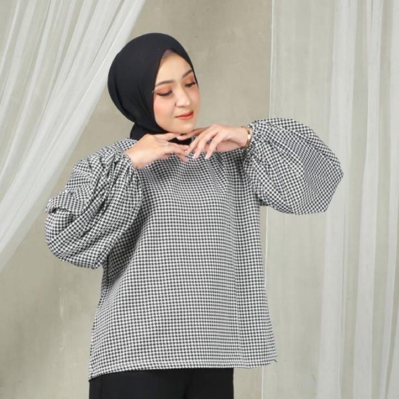 BLOUSE TARTAN LENGAN BALON BLOUSE BALONA - KF