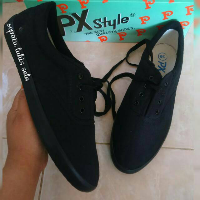 (068) Sepatu PX STYLE tali All Black, sepatu sekolah