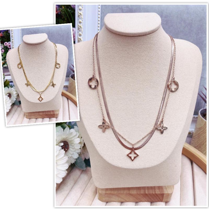 kalung Titanium asli motif elv 2layer stainless steel branded Premium Quality anti karat T1918