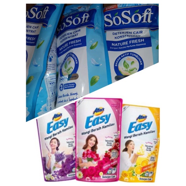 Sosoft Refill Detergen Liquid 750ml, Sosoft Botol 750ml, Attack easy cair 750ml