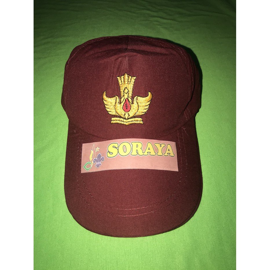 Topi SD Merah Polos/Full Bordir Bahan Standar Belakang Karet