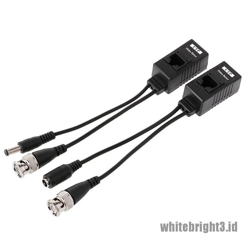 &lt; White3 &gt; 1 Pasang Kabel Power BNC Ke RJ45 Pasif Video + Audio Balun Transceiver Untuk CCTV