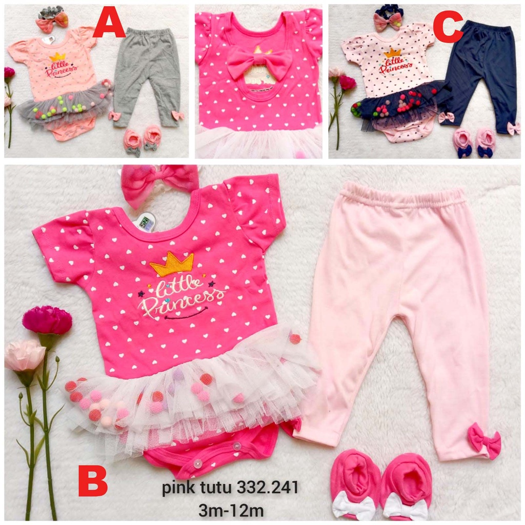 Baju Bayi Perempuan Setelan Tutu Celana Panjang Set Bandana Little Princess