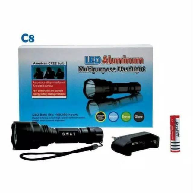 SENTER SWAT C8 LED ALUMINUM MULTIPURPOSE FLASHLIGHT  SINAR KUNING