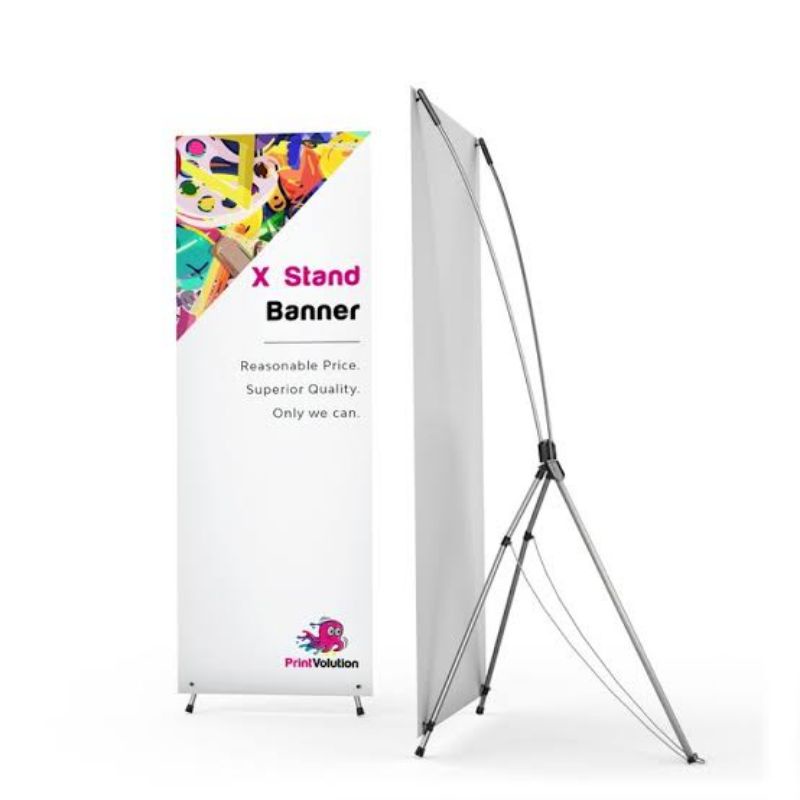 PAKET X-Banner XBanner X Banner Print Spanduk Flexi Plus Tiang Ukuran Standar 60x160