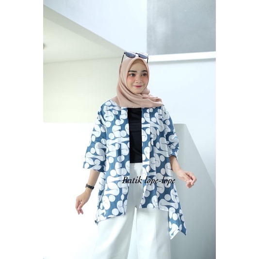 Blezer Murahh Batik Lawasan Coklat Sogan Outer Wanita Modern-Parang biru