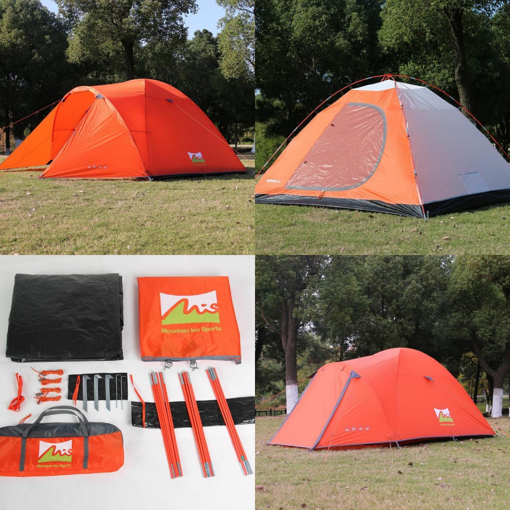 Rajanya Tenda MiS Borneo 4 Tenda Camping Double Layer Frame Fiber / Tenda Gunung Kapasitas 4-5 Orang
