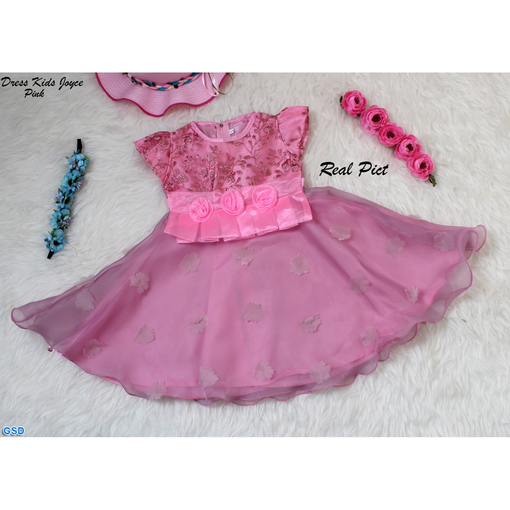 Dress Kids Joyce/Baju Brukat Anak Perempuan Motif Bunga /Pakaian Pesta Anak Modis