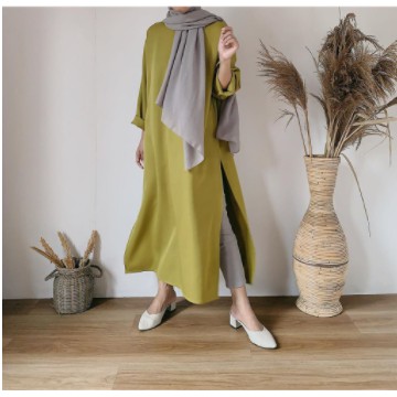 Milea tunik BajuTunik AtasanWanita Terbaru Model Pesta Kekinian Moscrepe Polos Tunikmurah LD106 busu