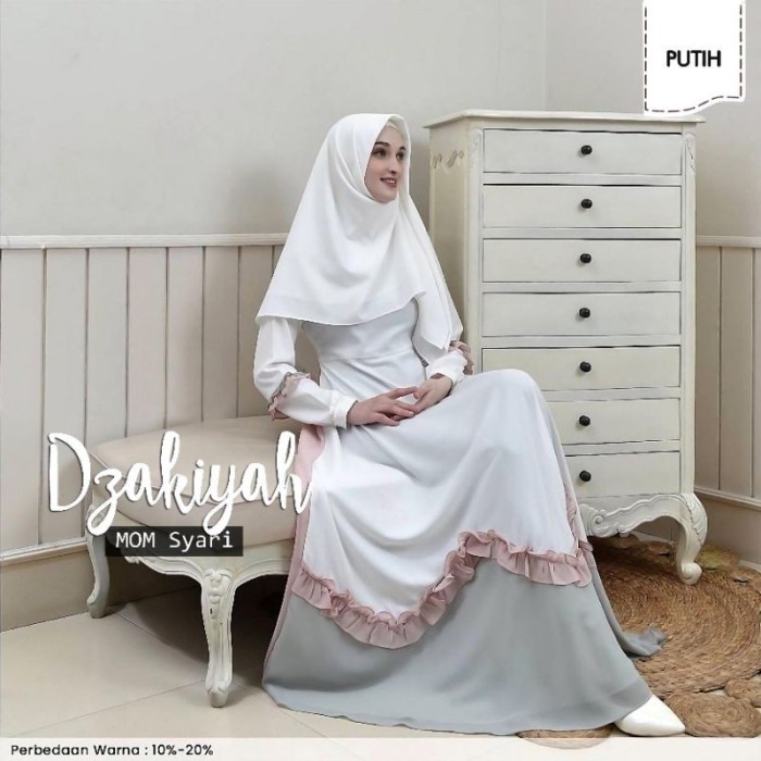 Baju Gamis Lebaran Wanita Dewasa terbaru 2021 Bahan Moscrepe LD100 L - Putih, L