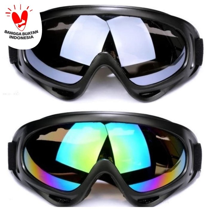 KACAMATA SEPEDA MOTOR / GOGGLE SKI LENSA BESAR DENGAN BAND KARET