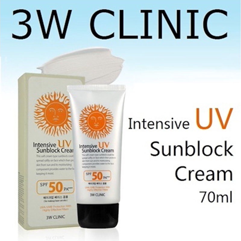 3W Clinic Sunscreen Intensive UV Sunblock Cream Sunscreen Korea Sun Block Collagen Vita Moist SPF 50+ PA+++ 70ml