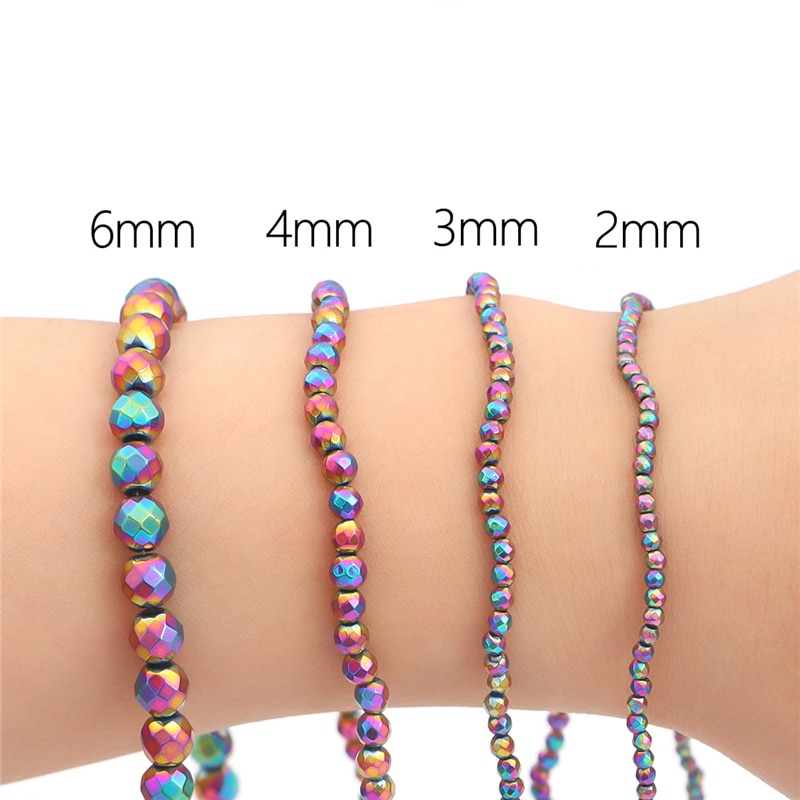 2-6 Mm Batu Alam Multicolor Round Faceted Hematit Longgar Spacer Manik-manik untuk Anting-Anting Kalung Gelang DIY Membuat Perhiasan