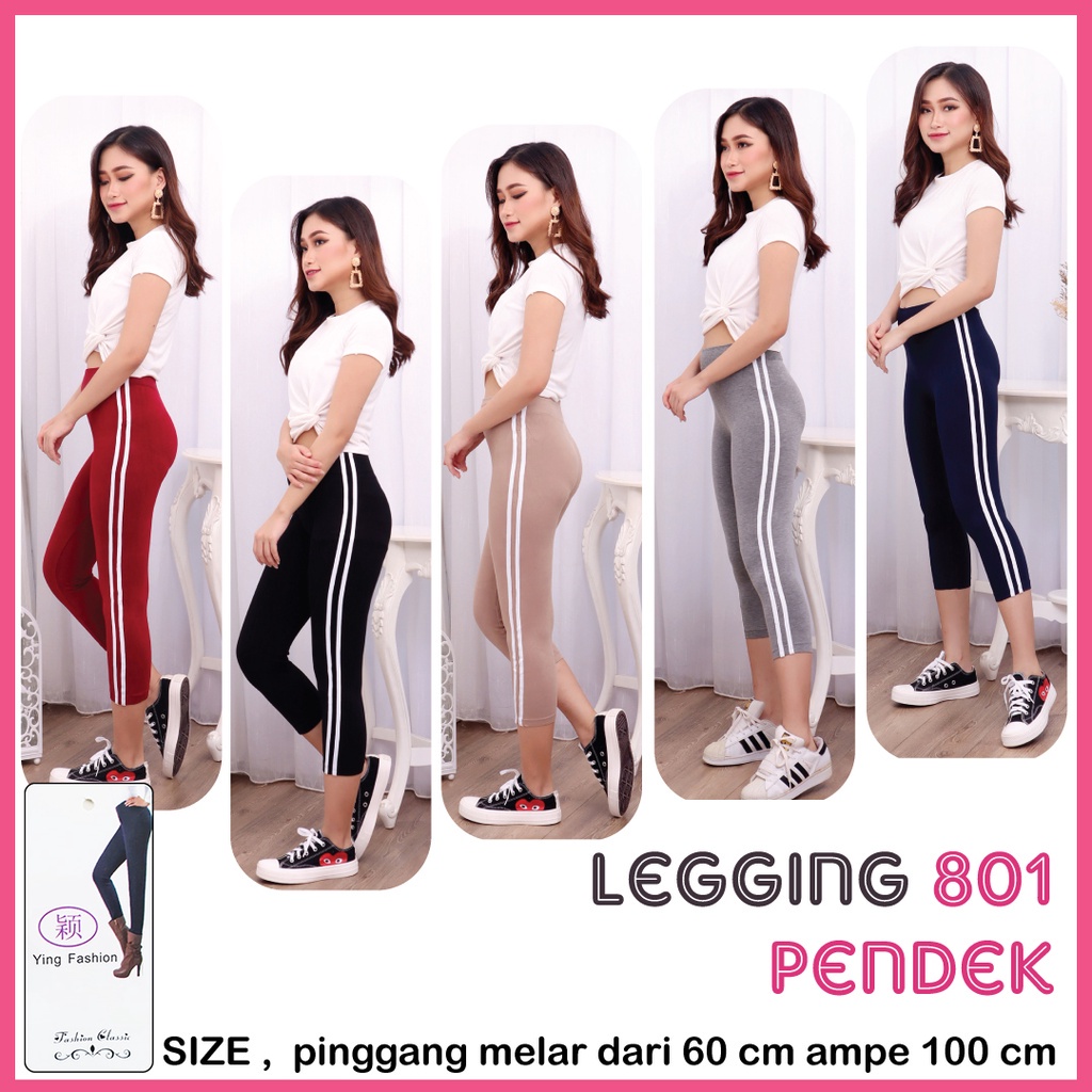 LEGGING STRIPE #801 Pendek / Legging stripe putih 7/8 - legging strips putih / Legging Wanita