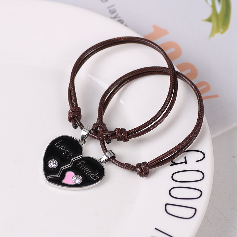 Best Friend Lady Bracelet Girlfriends Bff Heart Pendant Black And White Leather Rope Hand Chain Fashion Jewelry Gift