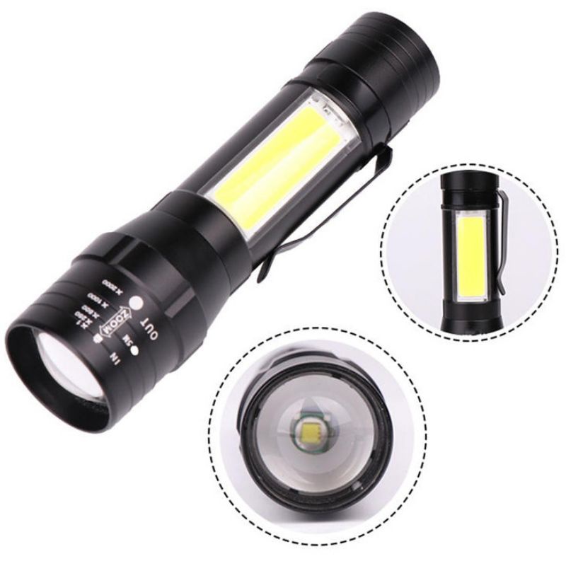 Senter Mini Swat Police Xpe Cob Led Zoom Kedip Strobo Super Terang Lampu Camping Outdoor Micro Usb