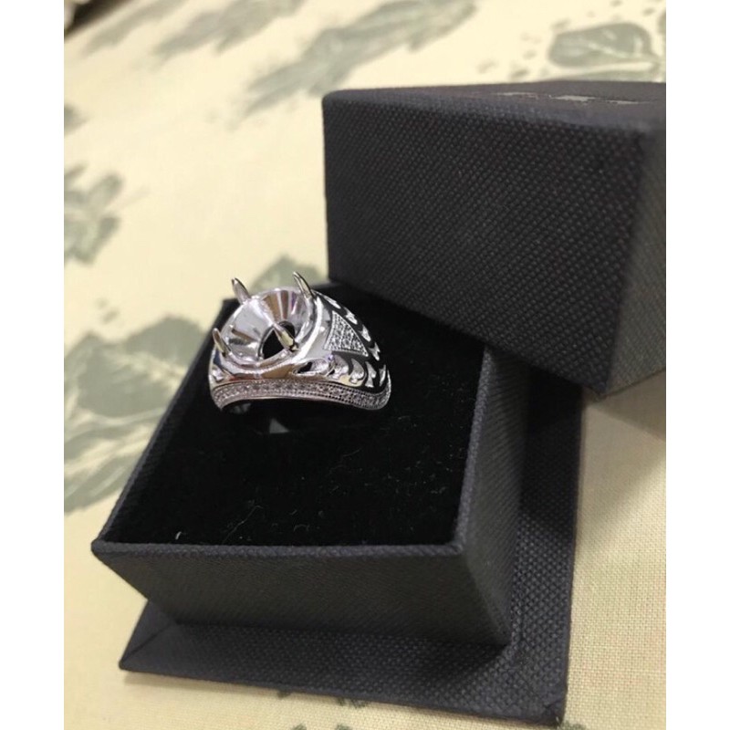 Kerangka/Cangkang Cincin Pria Batu Permata/Akik Import Rhodium 12x10mm
