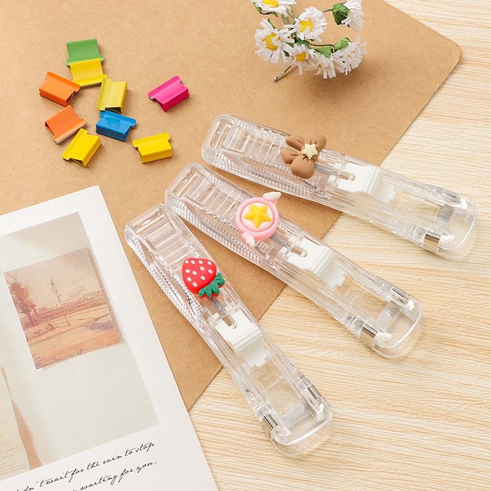 LANFY Multifunction Binder Push Clamp Transparent Snack Sealing Clips Push Clip Desktop Supplies Tape Dispenser Office Supplies Colorful Paper Clips Plastic Stapler Staple Remover