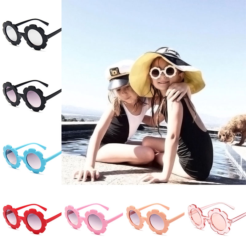 Kacamata Anak Perempuan Anti UV400 Bentuk Bulat Motif Bunga Matahari Bahan Plastik-1